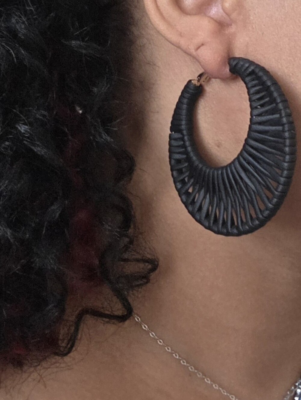 Black Leather Woven Hoop Earrings
